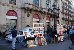 Pintores frente al Teatro Principal de La Rambla. Barcelona