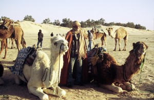 Los guías de los dromedarios en el Sáhara tunecino. Túnez