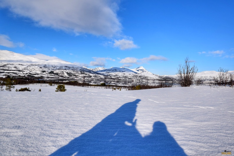 La sombra de mi trineo reflejada en la nieve. Laponia noruega