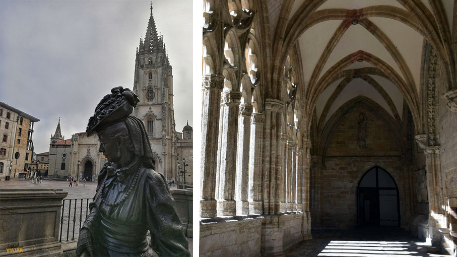 Estatua de La Regenta y Catedral de San Salvador. Oviedo. Asturias